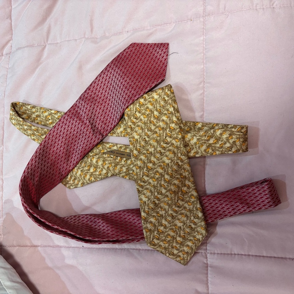 Bundle- Valentino Pink and Gold Silk Bow Tie with Matching Tie